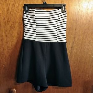 Strapless Striped Romper with Belt